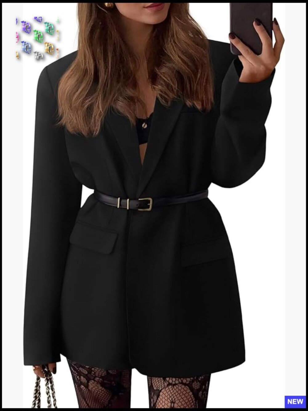 Oversized Blazer Notch Lapel Open Front Business Casual Light Padded Shoulders